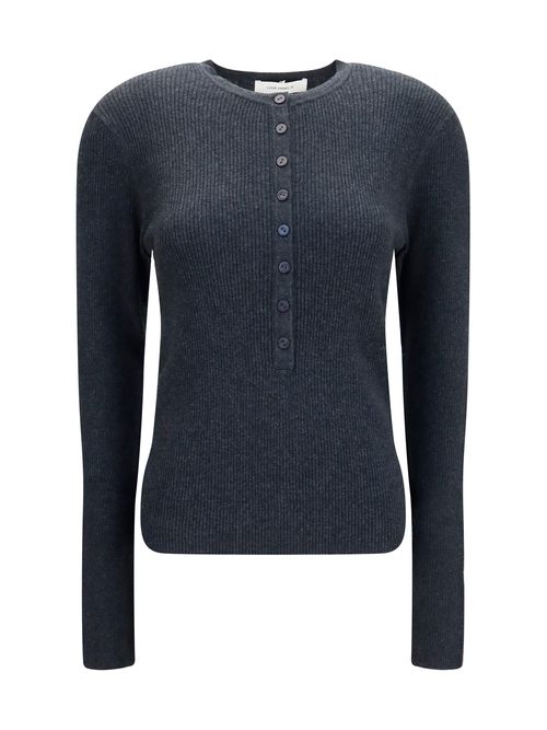 Cotton and Cashmere Henley Sweater — Gray