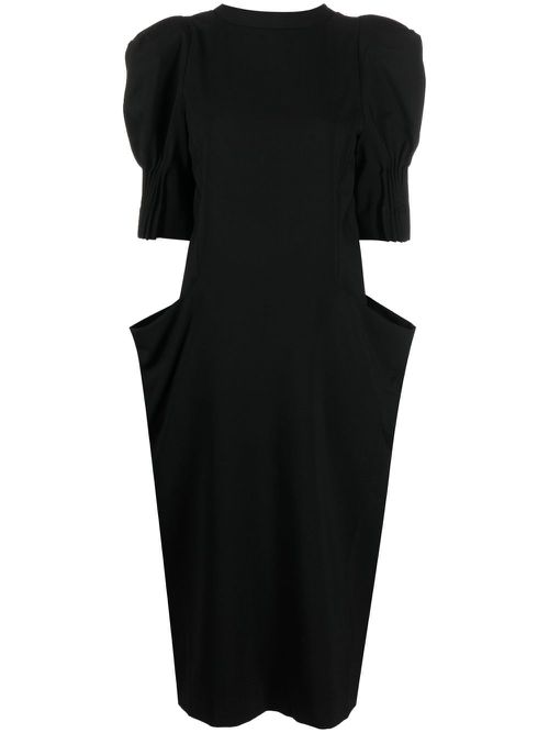 Short-sleeve wool midi dress - Black