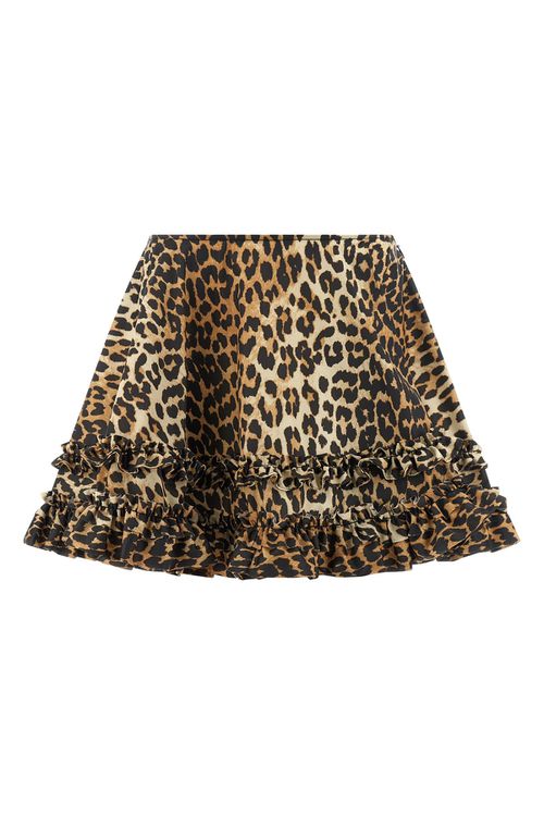 'Leopard Duchesse Nylon Mini Frill' Skirt