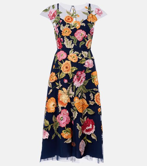 Floral sequined tulle midi dress