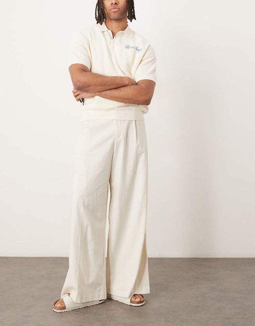ASOS DESIGN smart extreme wide leg linen blend pants with front pleat in white