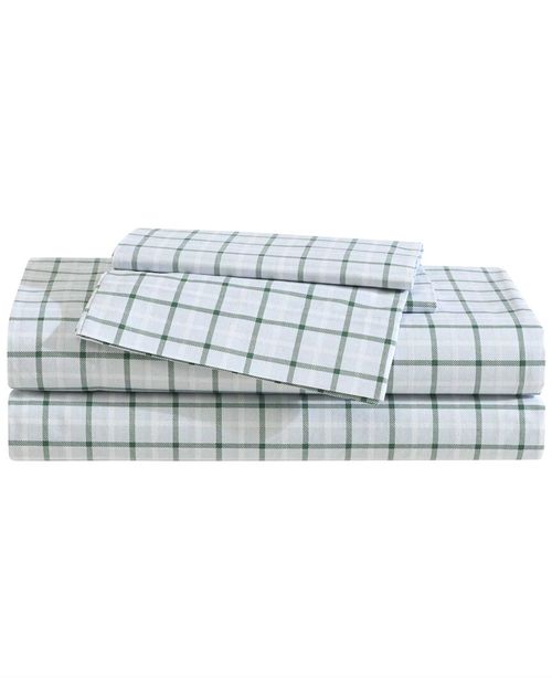 200 Thread Count Classic Tattersall Plaid Cotton Percale Sheet Set
