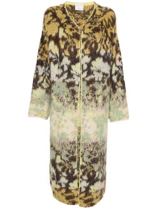 Brushed abstract-pattern cardi-coat - Green