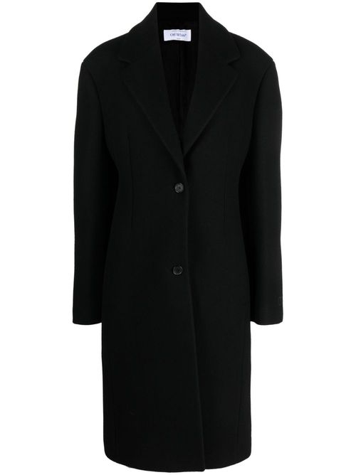 Logo-embroidered single-breasted coat - Black