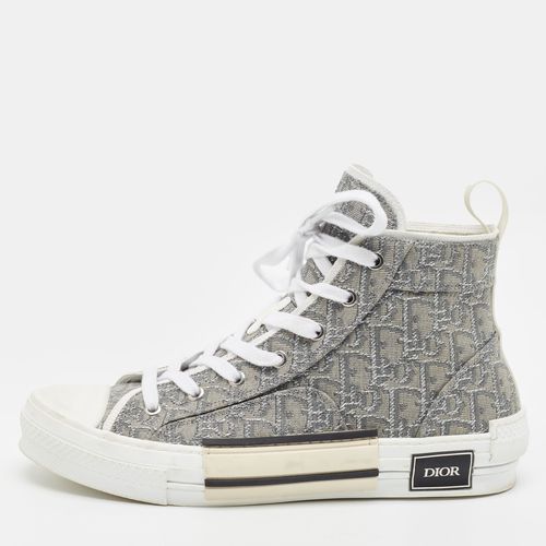 Dior B23 42.5 Grey/Silver Oblique Canvas and Lurex Fabric High Top Sneaker