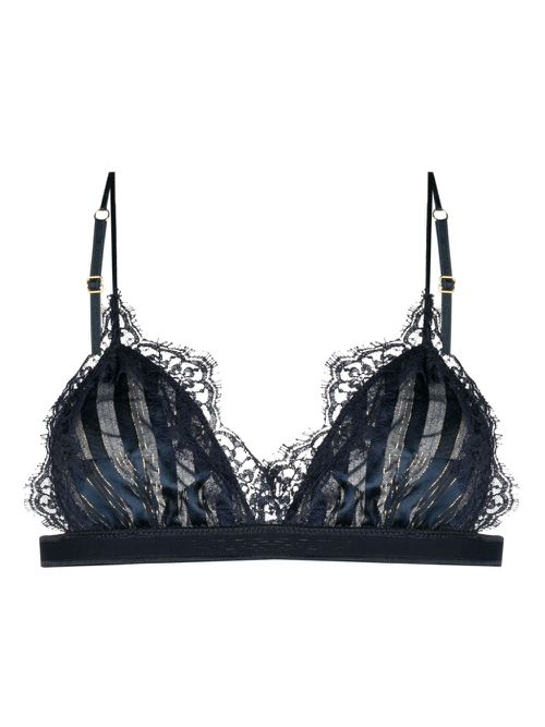 Lurex lace-trim bra - Blue