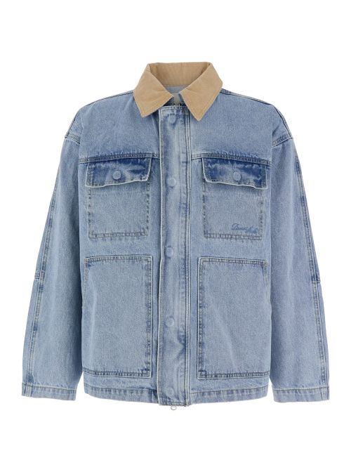 Contrast Collar Cotton Jacket — Blue