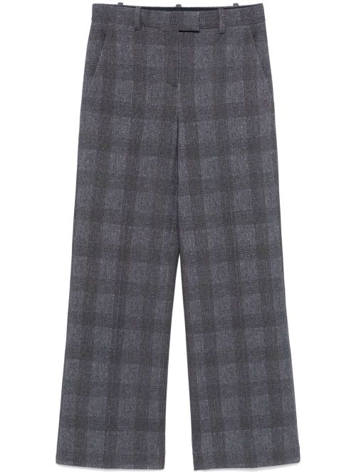 Cotton-Blend Check Trousers — Blue-grey