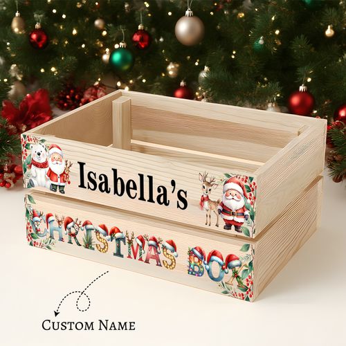 TEMU Customizable Christmas Wooden Storage Box With Santa, Elk & - Ideal For Holiday Decor & Gift Organization, Festive Open Crate With