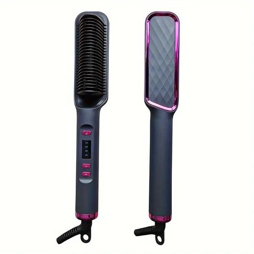 Hair Straightening Brush with Auto Lock - Travel-Friendly Design & Ceramic-Coated Plates for Damage-Free Styling
