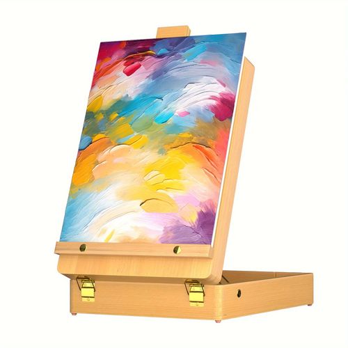 TEMU Professional Tabletop Easel , Solid Wood Desktop Easel For Painting & Drawing Wooden Desk Easel Box Adjustable Sketch Art Board Artist Drawing