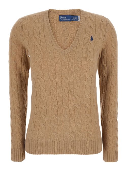 Cable-Knit Wool Cashmere Sweater — Beige