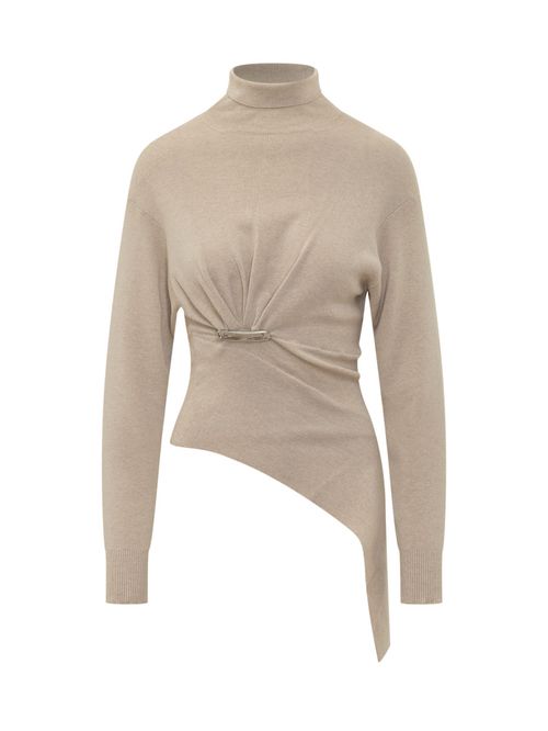 Beige Solid Turtle Neck Sweater