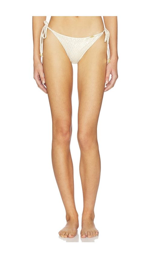 Luli Fama Seamless Ruched Back Brazilian Tie Bottoms in Metallic Neutral. - M also in L