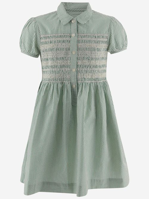 Smocked Cotton Shirt Dress — Green
