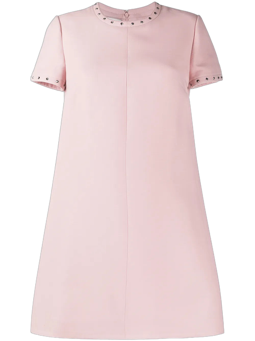 Embellished Trim Flared Dress — Pink