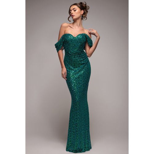 Goddiva Off The Shoulder Sequin Wing Maxi - Emerald Green