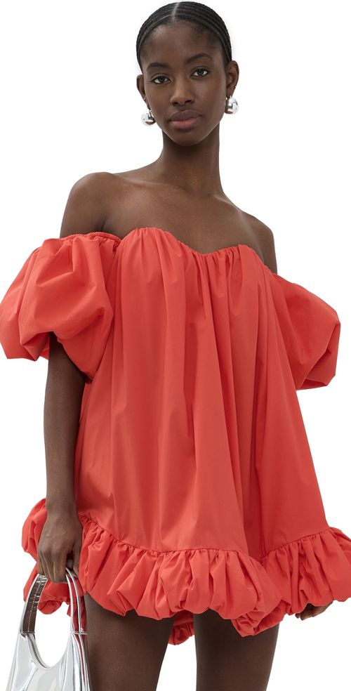 Leona Off Shoulder Bubble Hem Mini Dress Fiery Red