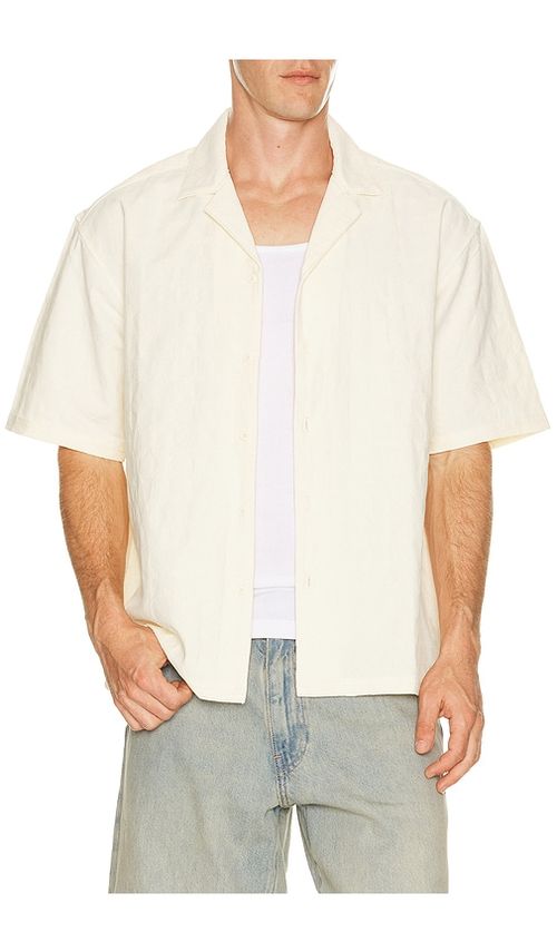 Bound Embroidered Ribeira Shirt in Cream. S. Also in M, L, XL/1X