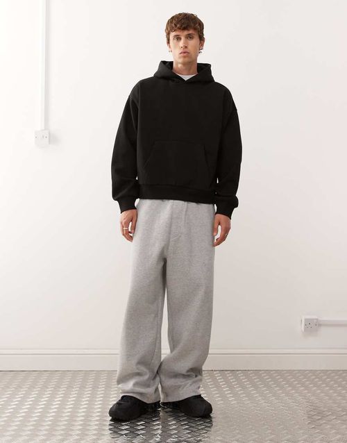 Heavyweight jersey oversized wide leg joggers in grey melange