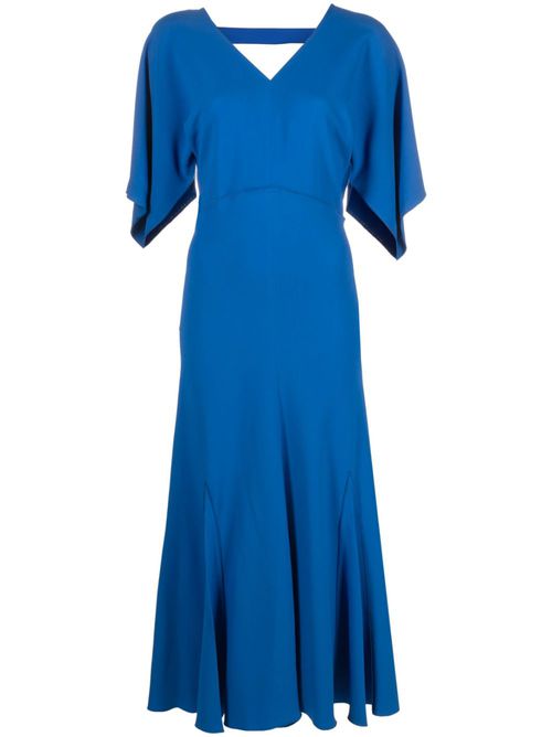 Draped-sleeve midi dress - Blue