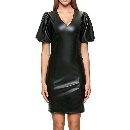 Womens Solid Faux Leather Mini Dress