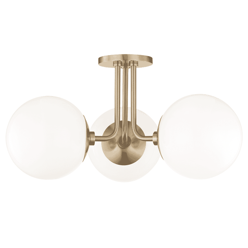 Aged Brass Three Light Semi Flush Mount from the Stella Collection