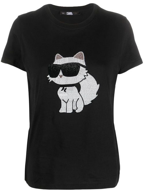 Cat-print cotton T-shirt - Black