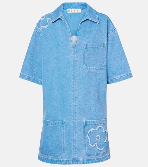 Patch-appliqué denim minidress