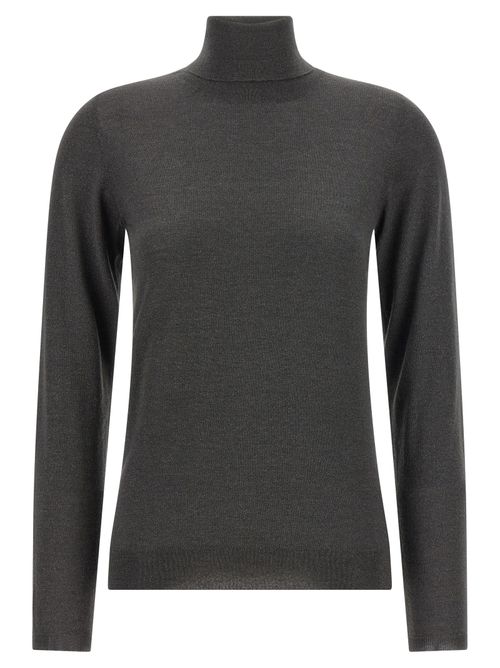 Cashmere and Silk Blend Turtleneck Sweater — Gray