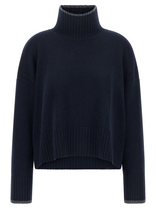 Wool-Cashmere Blend Turtleneck Sweater — Navy