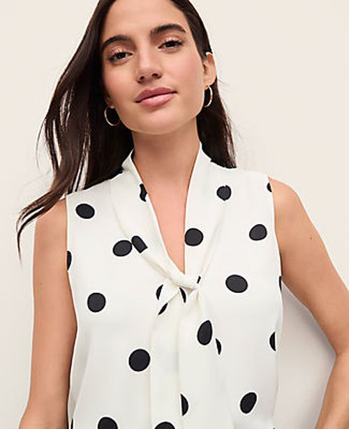Ann Taylor Dotted Bow Neck Shell Top