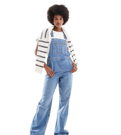 ASOS DESIGN Tall denim overalls in mid blue