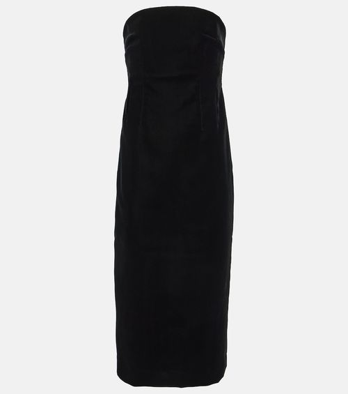 Strapless velvet midi dress