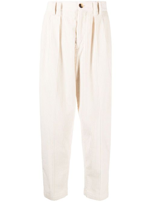 Corduroy tapered cotton trousers - White
