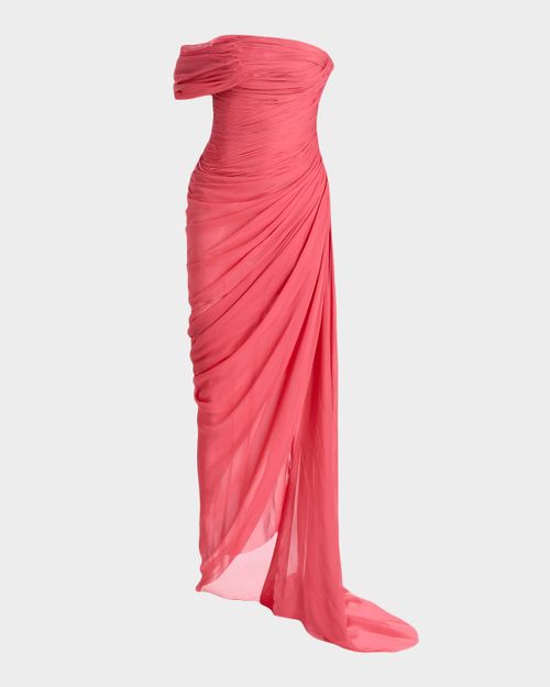 Off-The-Shoulder Draped Chiffon Gown