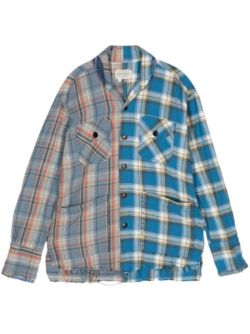 Plaid patchwork shirt - Blue