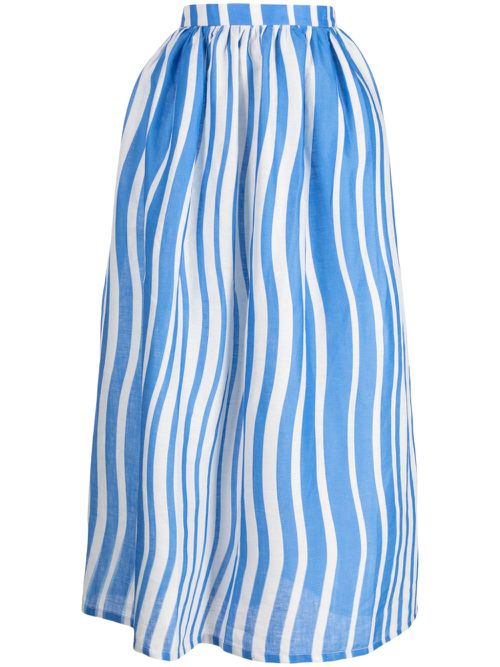 Sicily striped linen midi skirt - Blue