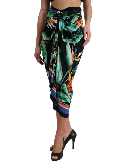 Floral Wrap Silk Skirt — Black
