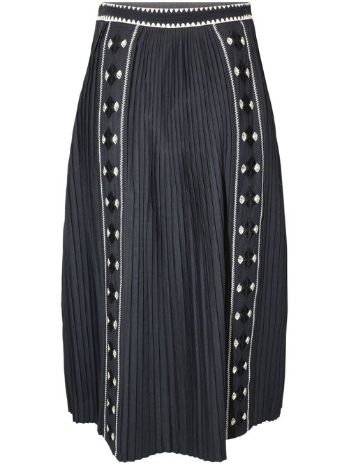 Sabina pleated embroidered midi skirt - Black