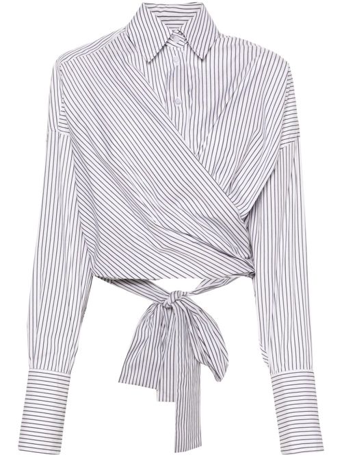 Cropped wrap striped shirt - Grey