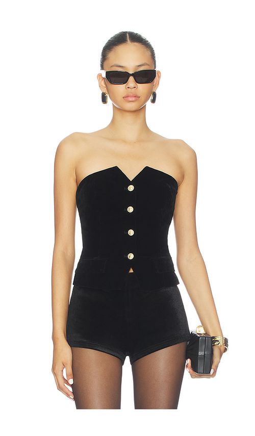 MORE TO COME Twila Velvet Strapless Top in Black. L. Also in XXS, XS