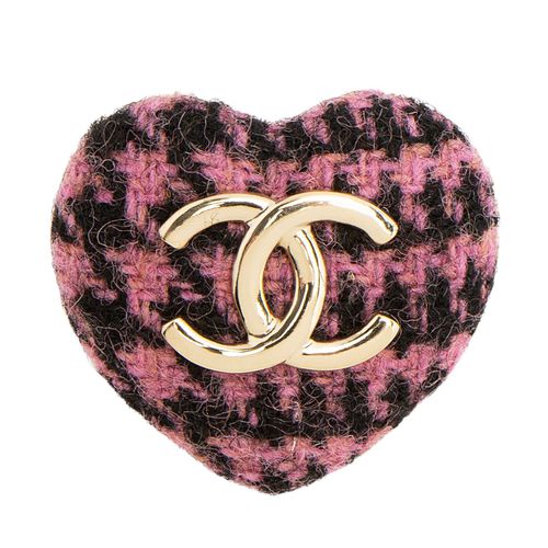 Tweed CC Heart Brooch