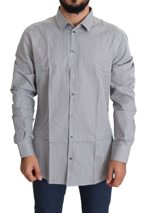 Checkered Cotton Dress Shirt — Black