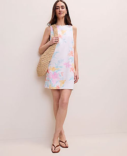 Ann Taylor Floral Shift Dress in Linen Blend