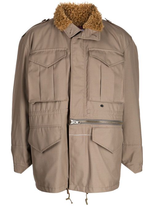 Shearling-collar drawstring jacket - Brown
