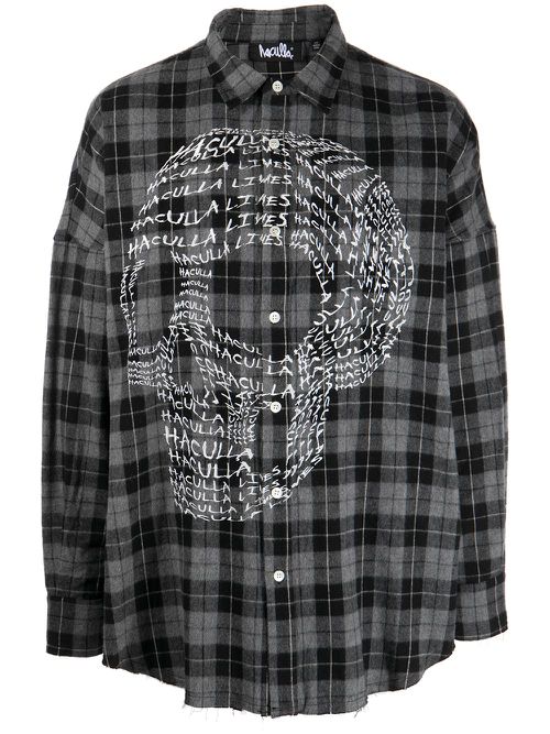 Slogan-print skull shirt - Grey