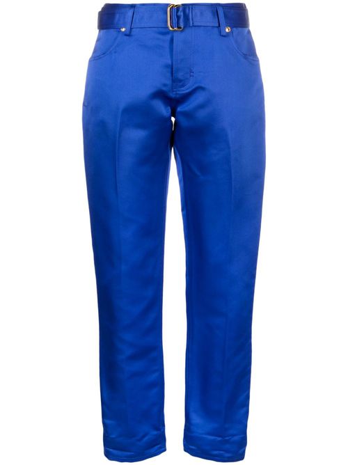 Cropped silk satin trousers - Blue