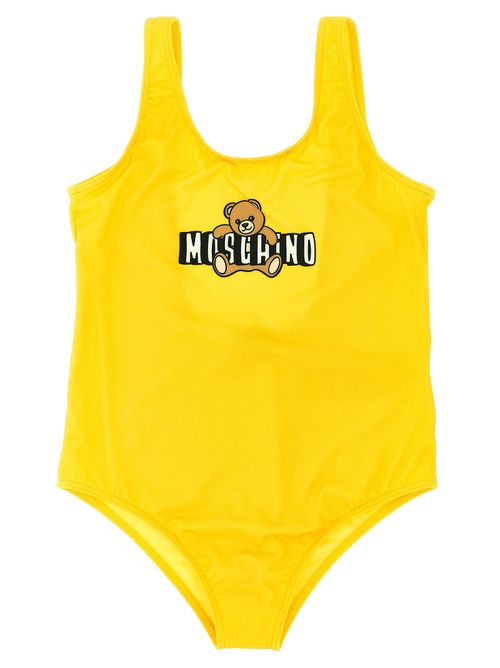 Teddy Bear Logo Print One-Piece Swimsuit — Yellow