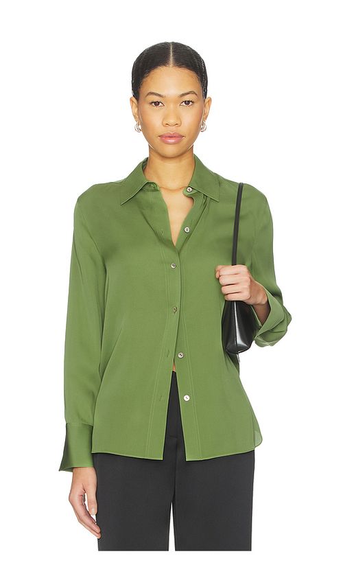 Vince Long Sleeve Button Down Blouse in Green. M. Also in L